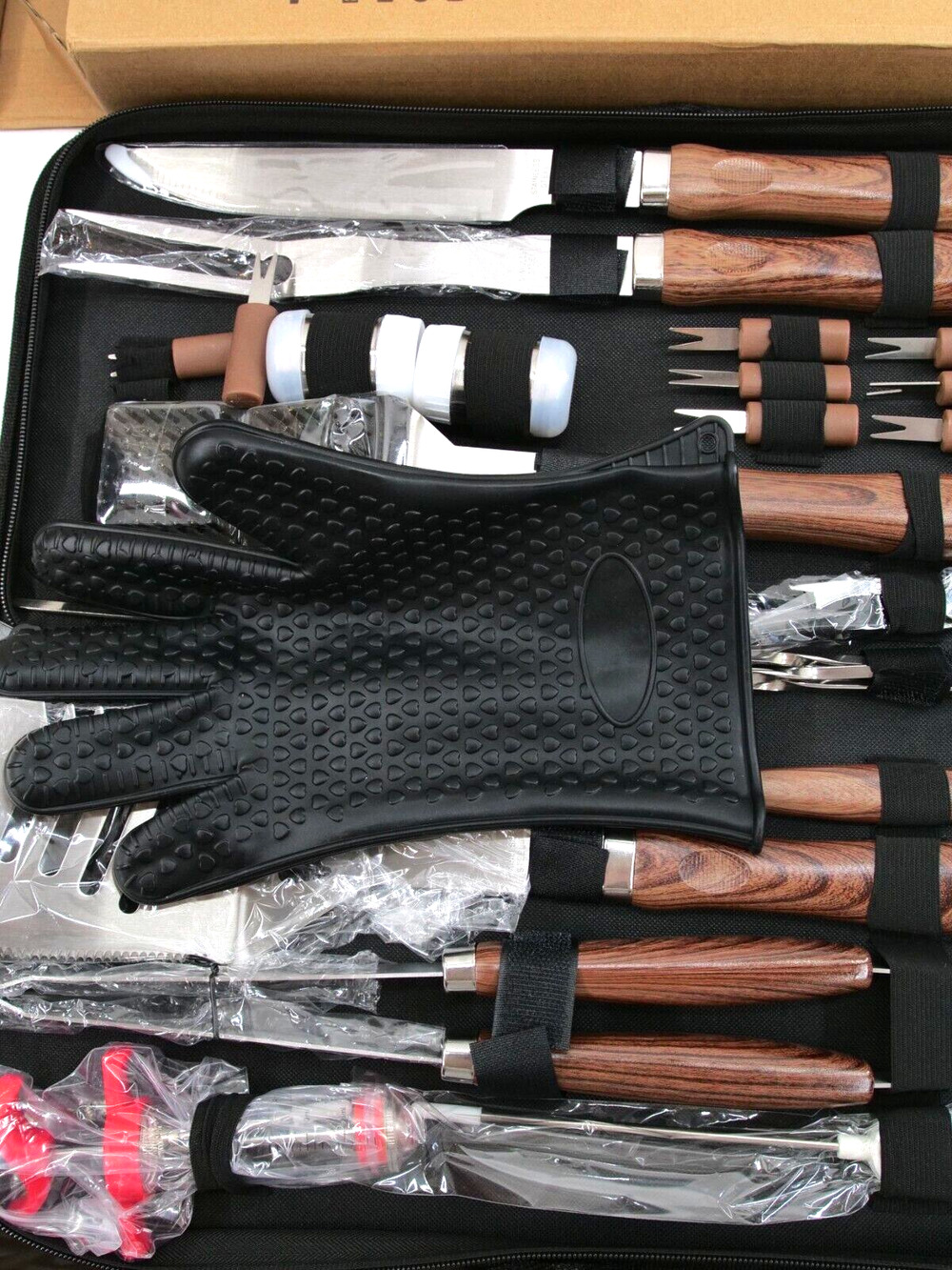 ROMANTICIST 26pcs BBQ Grill Tool Set in Aluminum Case Grill Mats--Brown